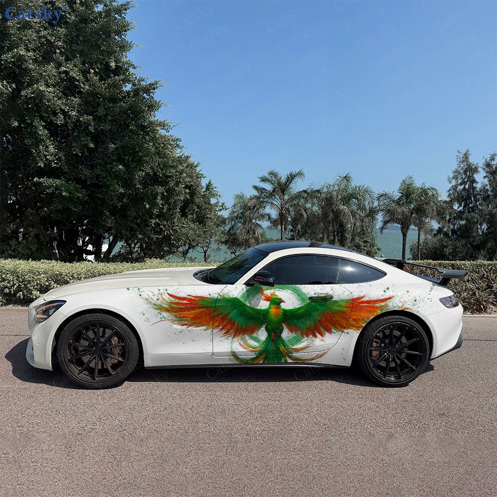 Car Accessories Phoenix - 2pcs Green & Orange Feathered Phoenix