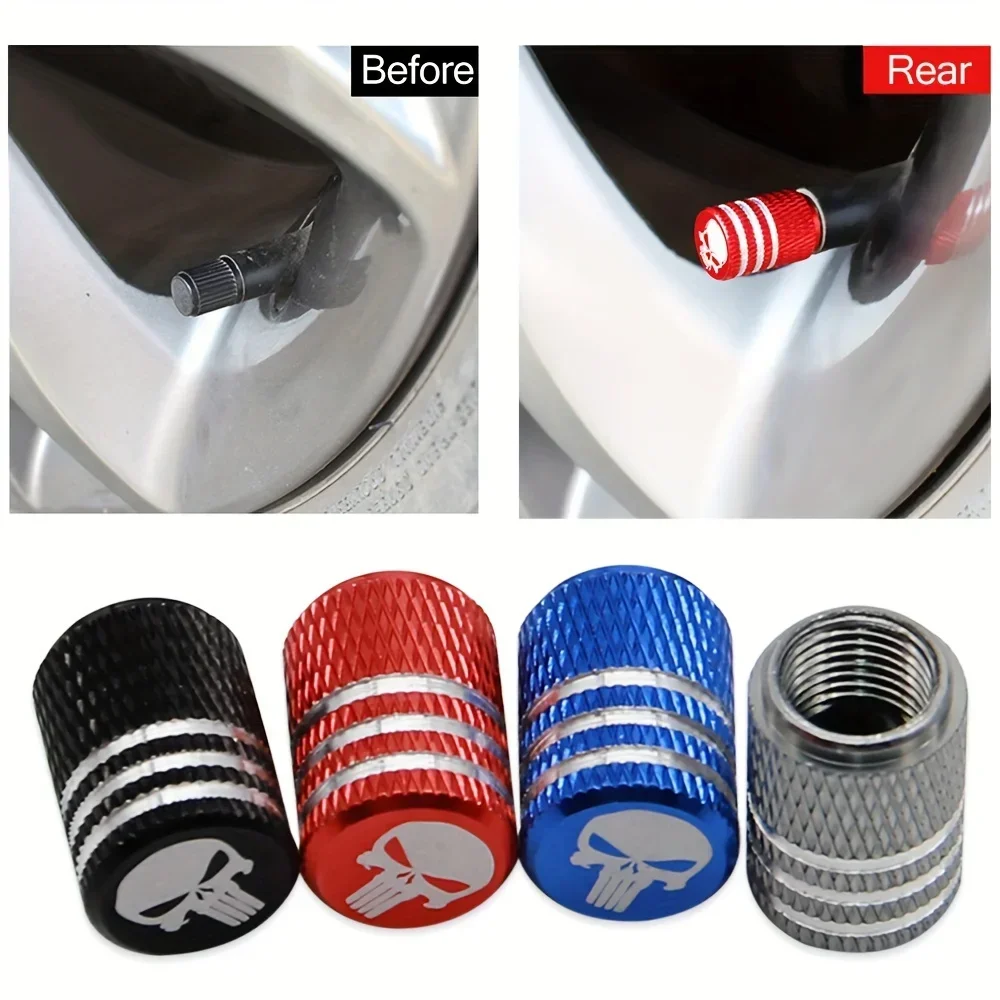 Steering Wheel Cover - NEW 4pcs Skull Pattern Tire Valve