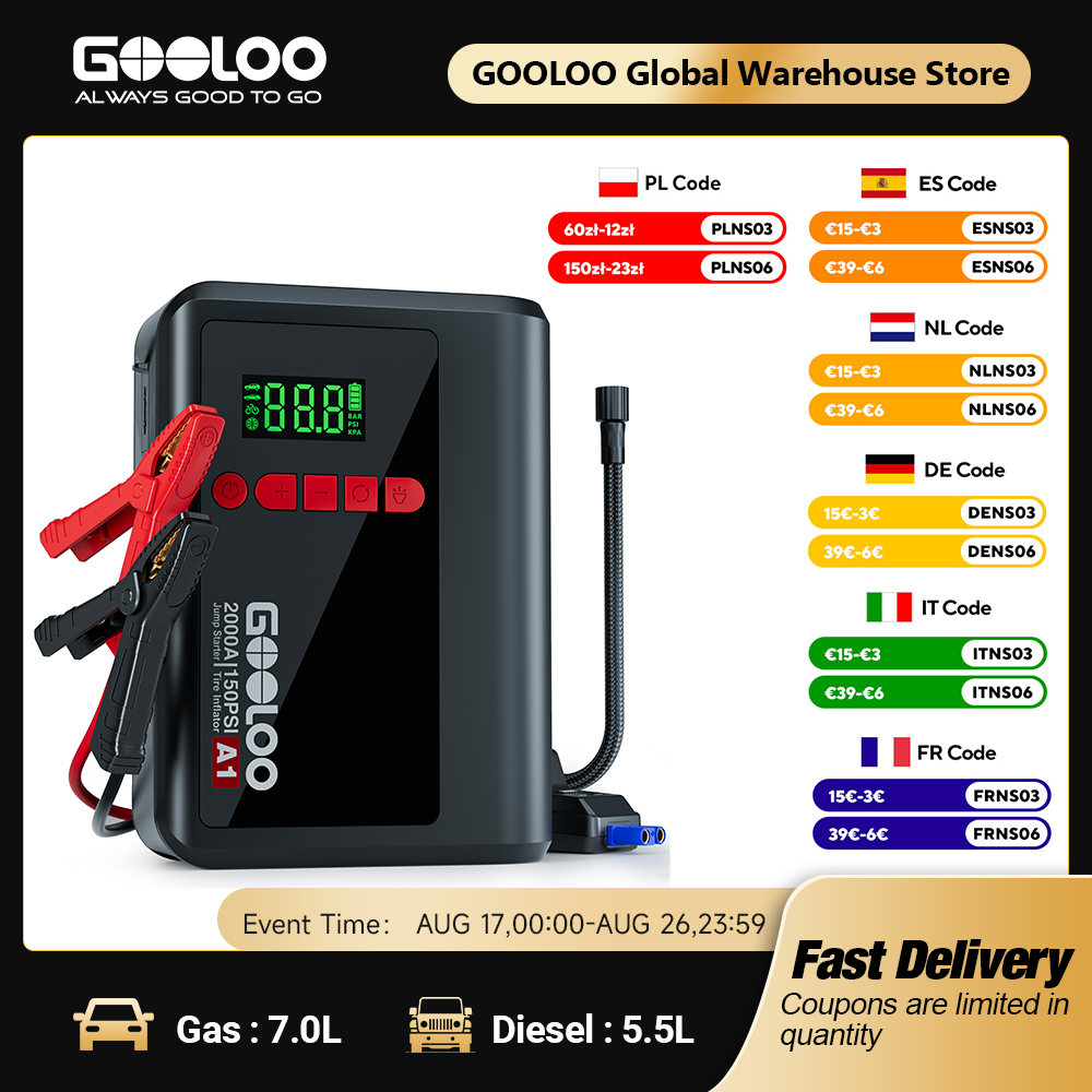Portable Jump Starter - GOOLOO A1 Jump Starter with Air